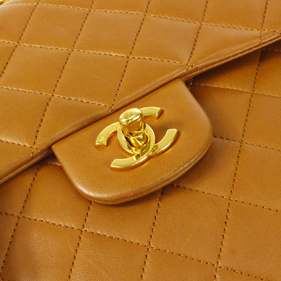 CHANEL 1989-1991 Tall Classic Double Flap Medium Camel Lambskin