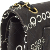 CHANEL 2001-2003 COCO patterned Classic Double Flap Medium Black Canvas