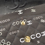 CHANEL 2001-2003 COCO patterned Classic Double Flap Medium Black Canvas