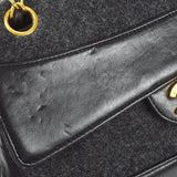 CHANEL 1986-1988 Border Flap Medium Gray Wool