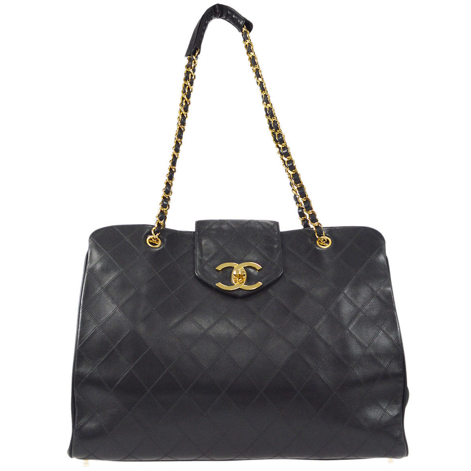 CHANEL 1989-1991 Cosmoline Supermodel Bag Black Calfskin