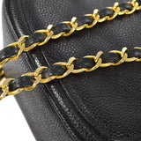 CHANEL 1986-1988 Round Flap Shoulder Bag Black Caviar