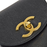 CHANEL 1986-1988 Round Flap Shoulder Bag Black Caviar