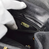 CHANEL 1986-1988 Round Flap Shoulder Bag Black Caviar