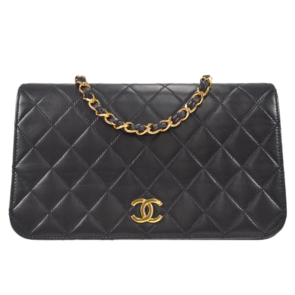 CHANEL 1997-1999 CC Pushlock Full Flap Small Black Lambskin