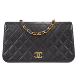 CHANEL 1997-1999 CC Pushlock Full Flap Small Black Lambskin