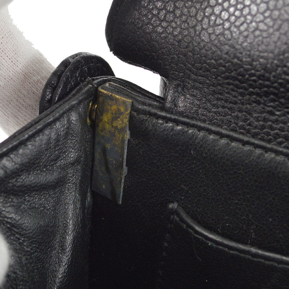 CHANEL 1996-1997 Double Side Classic Flap Shoulder Bag Medium Black Caviar