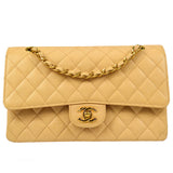 CHANEL 1997-1999 Classic Double Flap Medium Beige Caviar