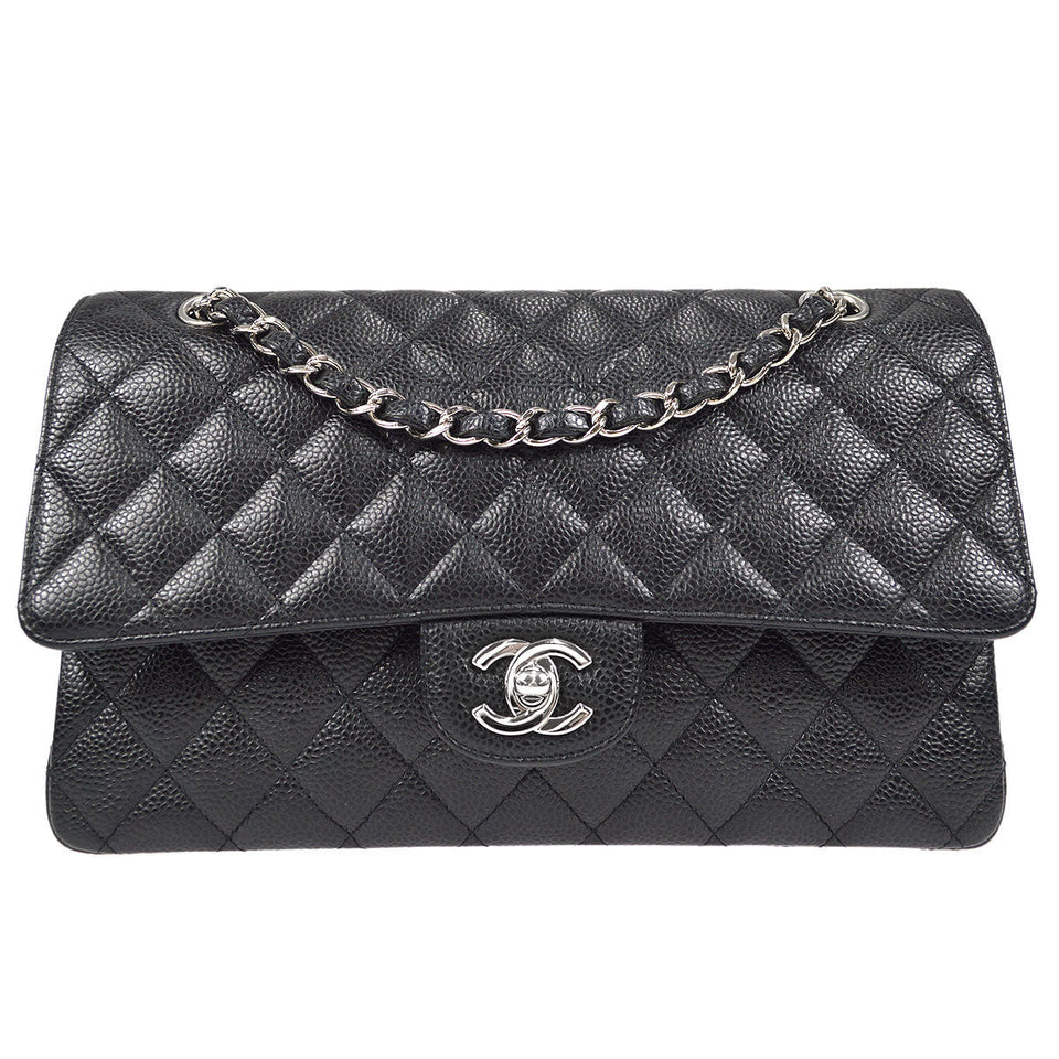 CHANEL Classic Double Flap Medium Shoulder Bag Black Caviar