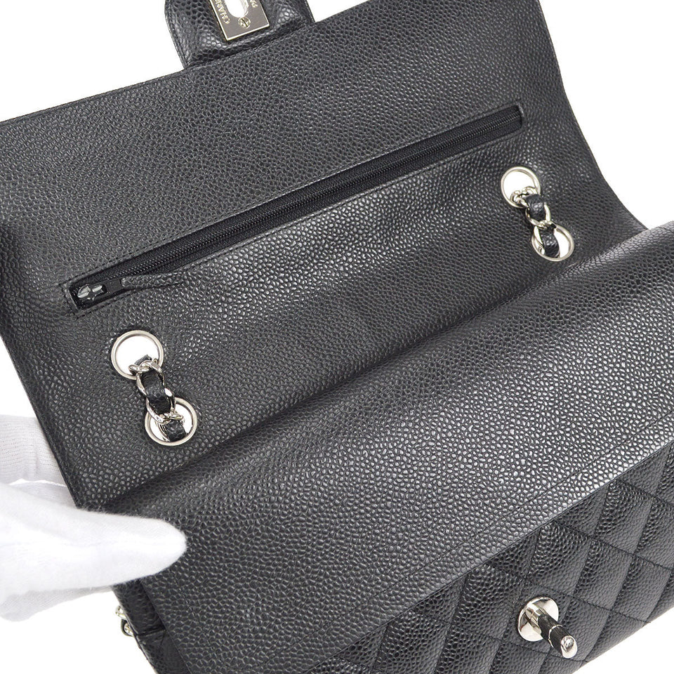 CHANEL Classic Double Flap Medium Shoulder Bag Black Caviar