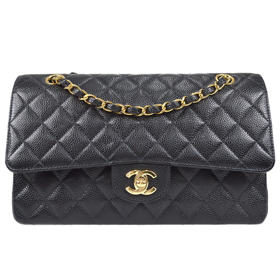 CHANEL 2001-2003 Classic Double Flap Medium Black Caviar