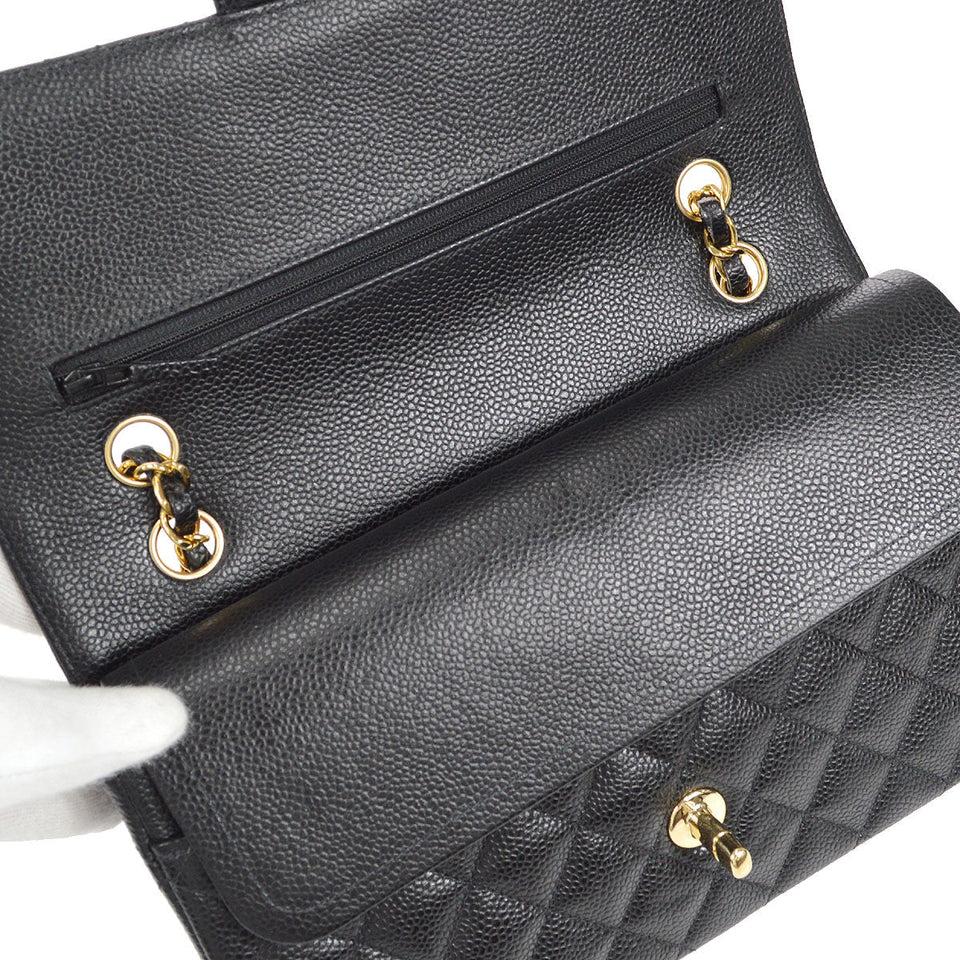 CHANEL 2001-2003 Classic Double Flap Medium Black Caviar