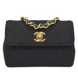CHANEL Chain Shoulder Bag Black Cotton