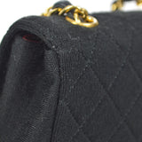 CHANEL Chain Shoulder Bag Black Cotton
