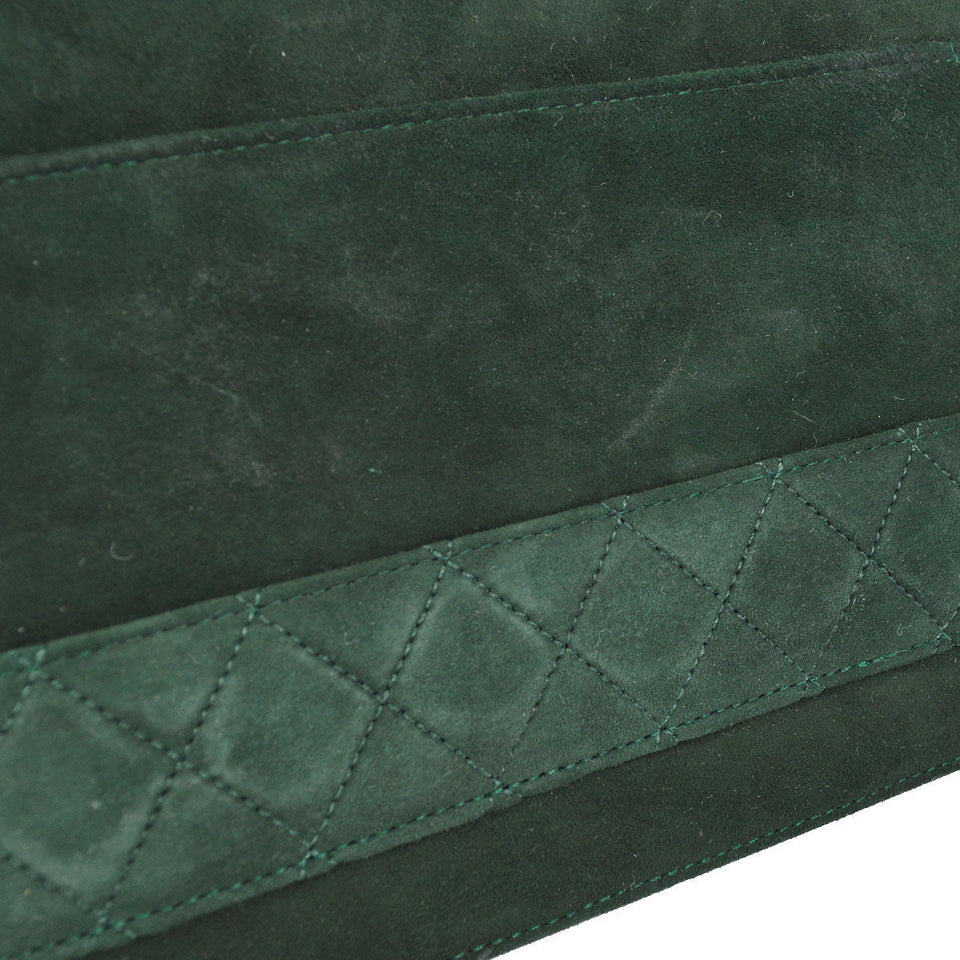 CHANEL 1989-1991 Trapezoid Flap Medium Green Suede