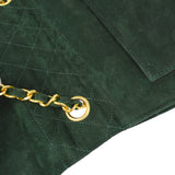CHANEL 1989-1991 Trapezoid Flap Medium Green Suede