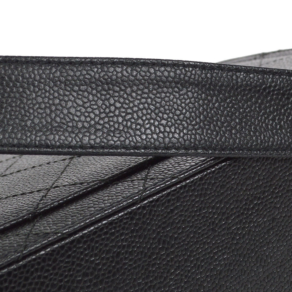 CHANEL 1998 Straight Flap Shoulder Bag Black Caviar
