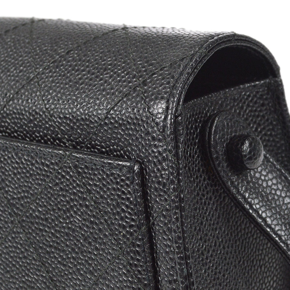 CHANEL 1998 Straight Flap Shoulder Bag Black Caviar