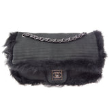CHANEL 2006-2008 Sport Line Flap Jumbo Black Sheepskin Fur