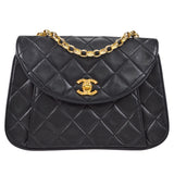 CHANEL 1990s Round Flap Small Black Lambskin