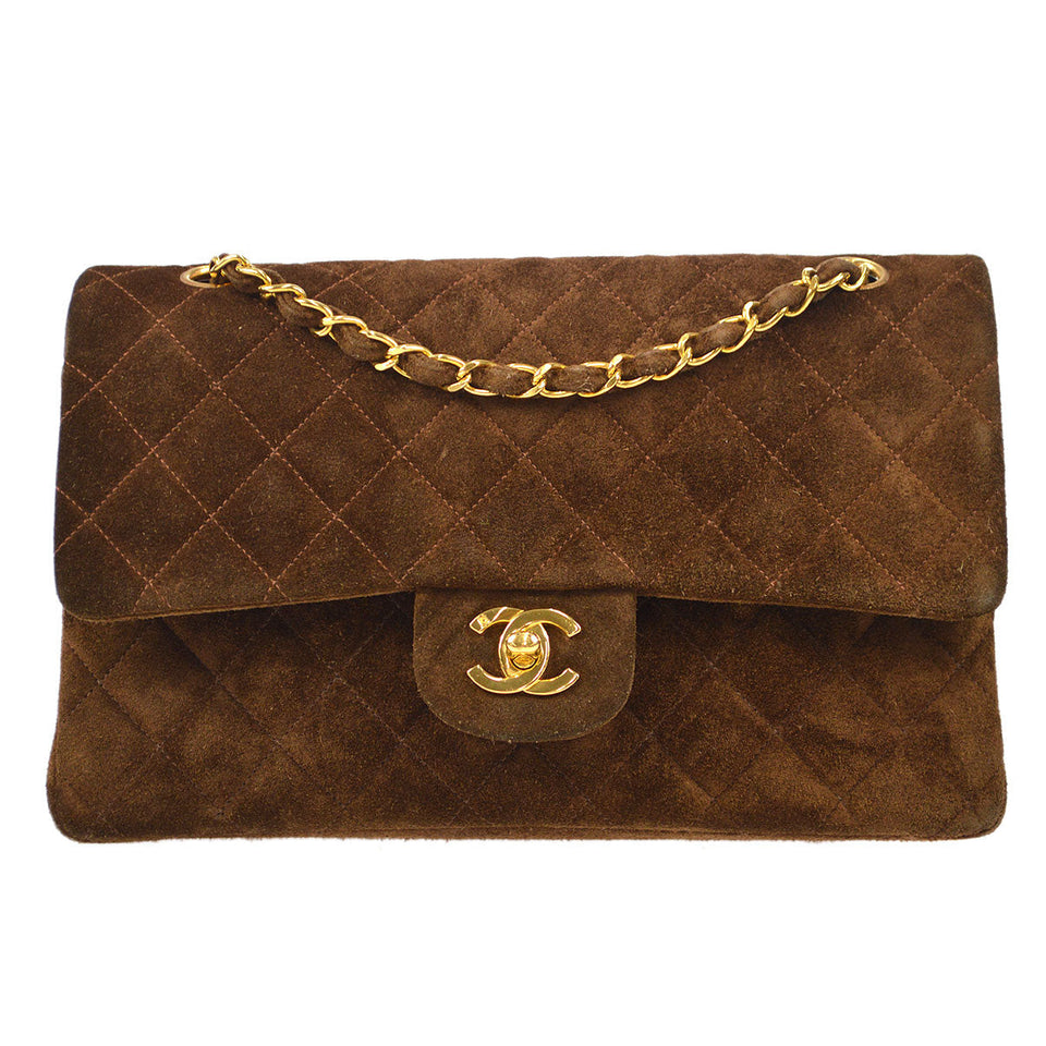 CHANEL 1994-1996 Classic Double Flap Medium Brown Suede
