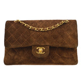 CHANEL 1994-1996 Classic Double Flap Medium Brown Suede