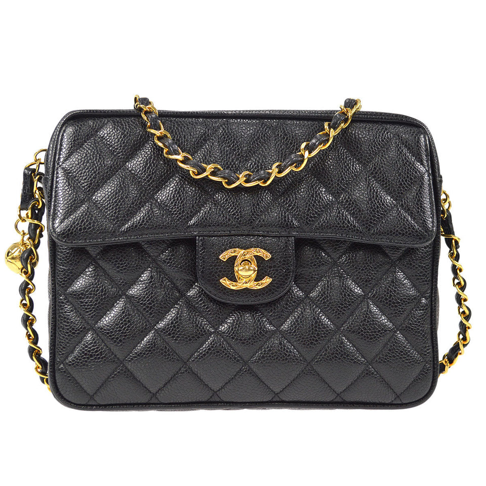 CHANEL 1991-1994 Pocket Camera Bag Small Black Caviar