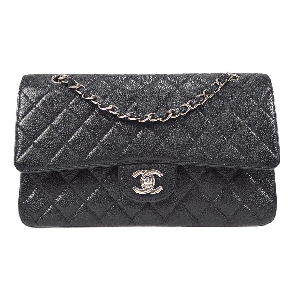 CHANEL 2000-2001 Classic Double Flap Medium SHW Black Caviar