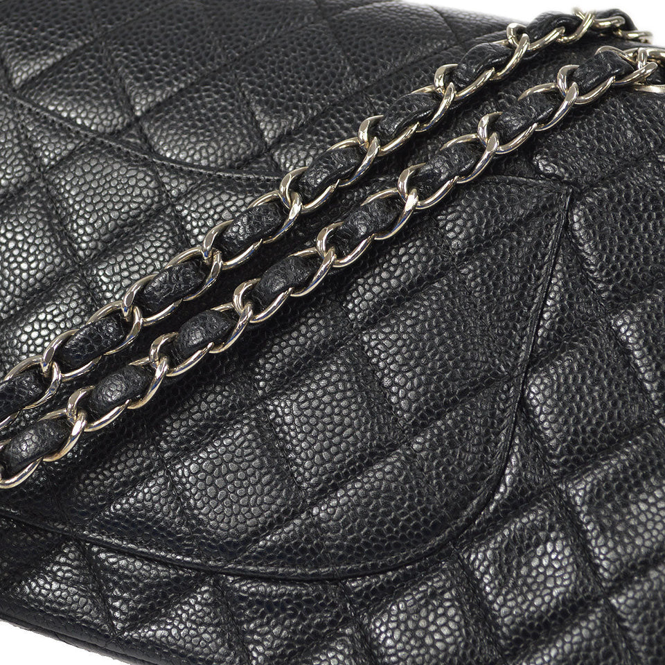 CHANEL 2000-2001 Classic Double Flap Medium SHW Black Caviar