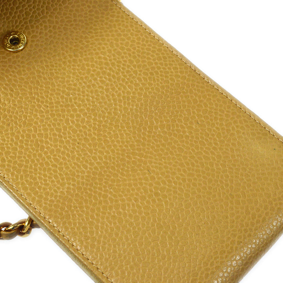 CHANEL 1994-1996 Timeless Phone Case Beige Caviar