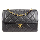 CHANEL Classic Flap Double Chain Shoulder Bag Black Lambskin
