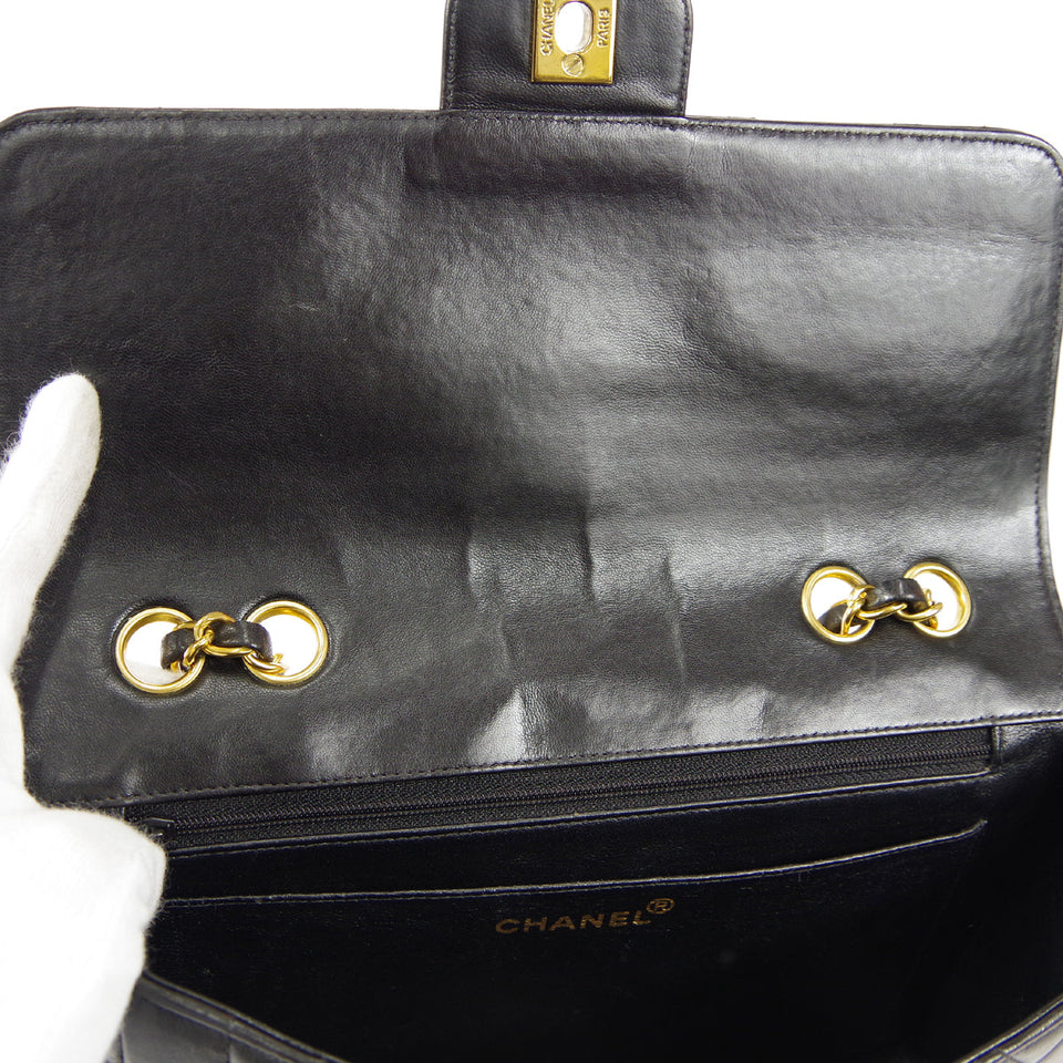 CHANEL Classic Flap Double Chain Shoulder Bag Black Lambskin