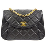 CHANEL 1994-1996 Round Flap Small Black Lambskin