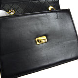CHANEL 1989-1991 Trapezoid Flap Small & Pouch Set Black Lambskin