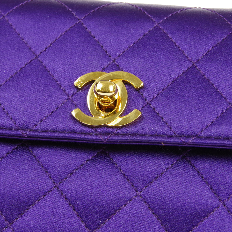 CHANEL 1989-1991 Straight Flap Micro Purple Satin