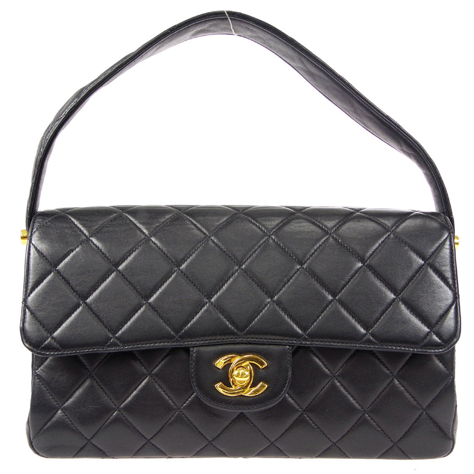 CHANEL Classic Both Side Flap Medium Handbag Black Lambskin
