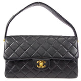 CHANEL Classic Both Side Flap Medium Handbag Black Lambskin