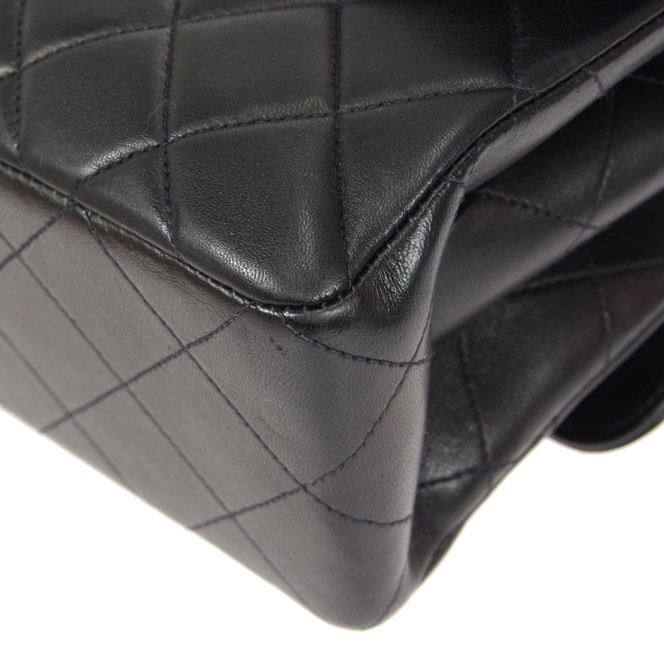 CHANEL Classic Both Side Flap Medium Handbag Black Lambskin