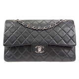 CHANEL 2000-2001 Classic Double Flap Medium SHW Black Lambskin
