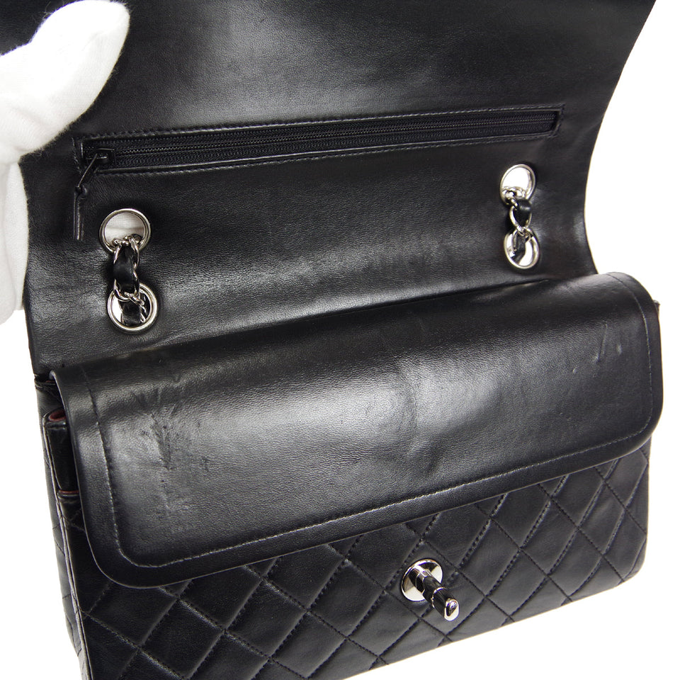 CHANEL 2000-2001 Classic Double Flap Medium SHW Black Lambskin