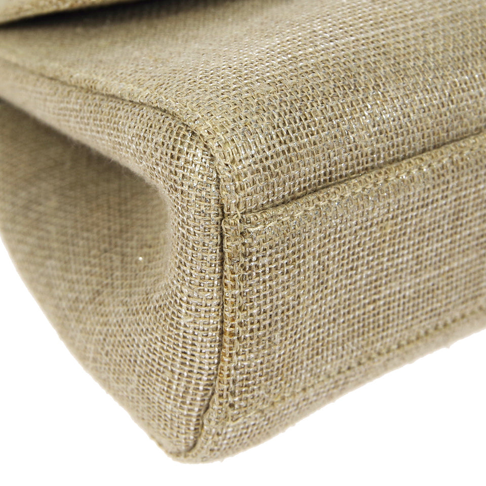 CHANEL 1997-1999 Round Flap Handbag SHW Beige Canvas