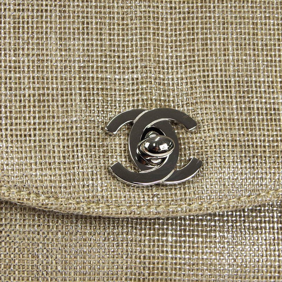 CHANEL 1997-1999 Round Flap Handbag SHW Beige Canvas