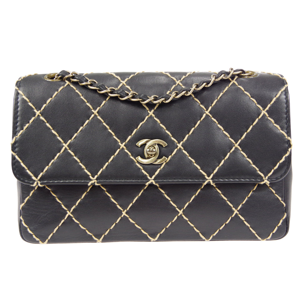 CHANEL 2000-2001 Wild Stitch Straight Flap Medium Black Calf