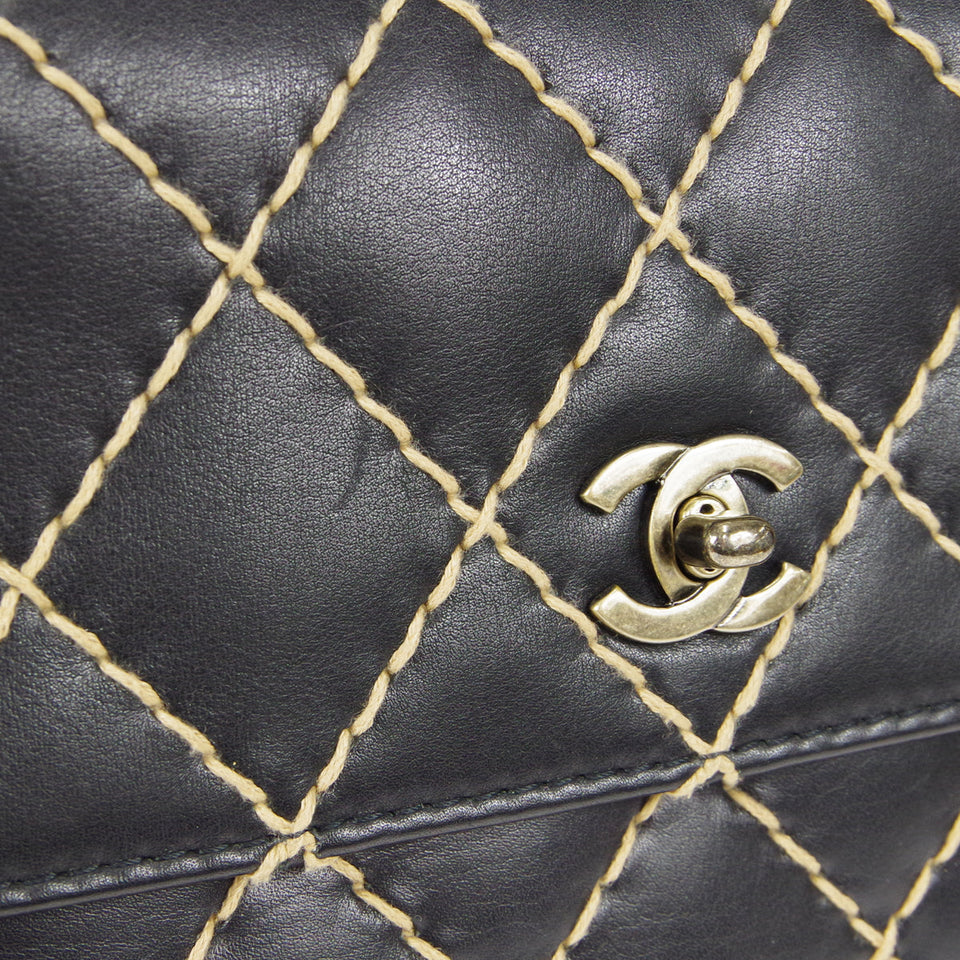 CHANEL 2000-2001 Wild Stitch Straight Flap Medium Black Calf