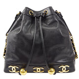 CHANEL Drawstring Chain Shoulder Bag Black Caviar
