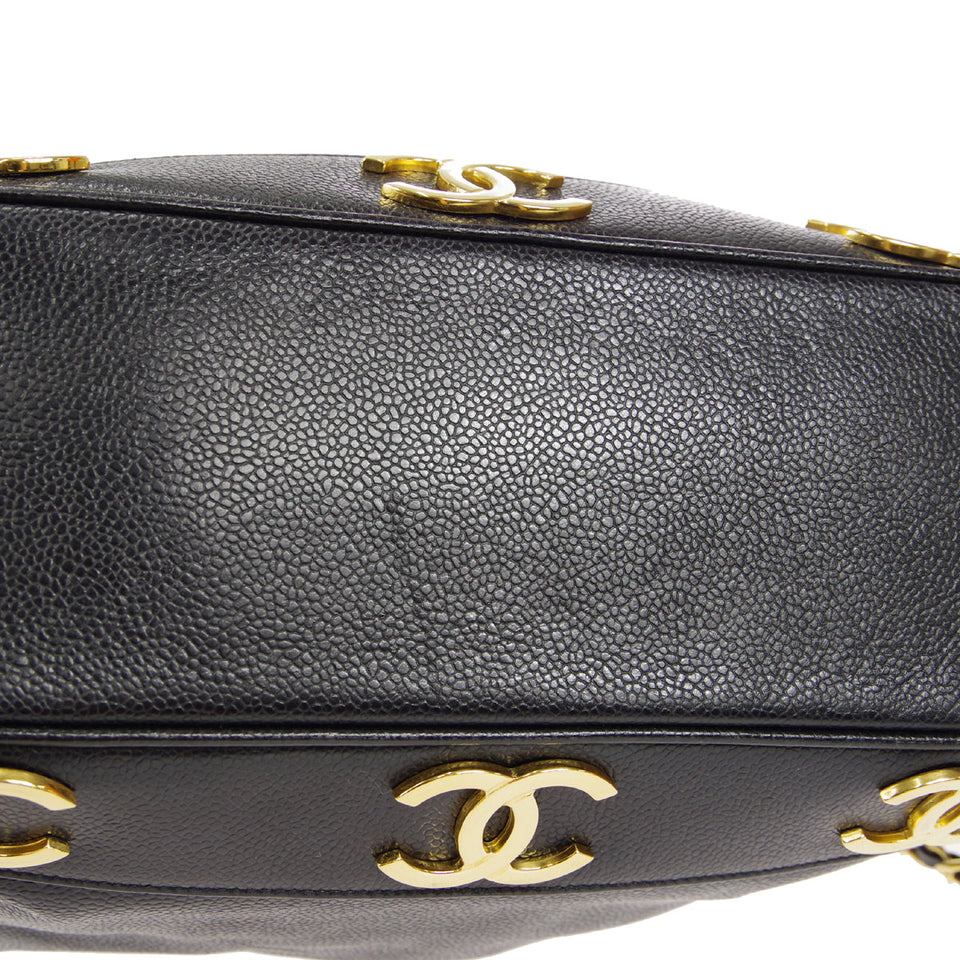 CHANEL Drawstring Chain Shoulder Bag Black Caviar