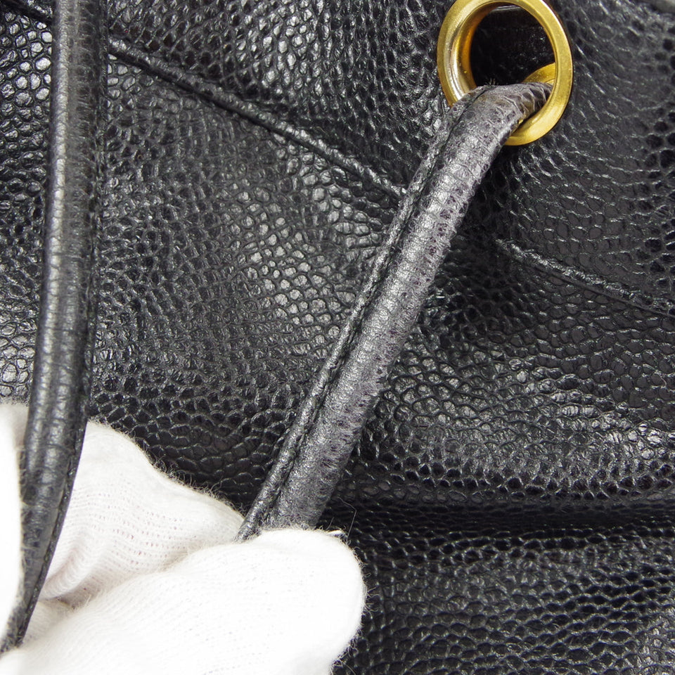 CHANEL Drawstring Chain Shoulder Bag Black Caviar