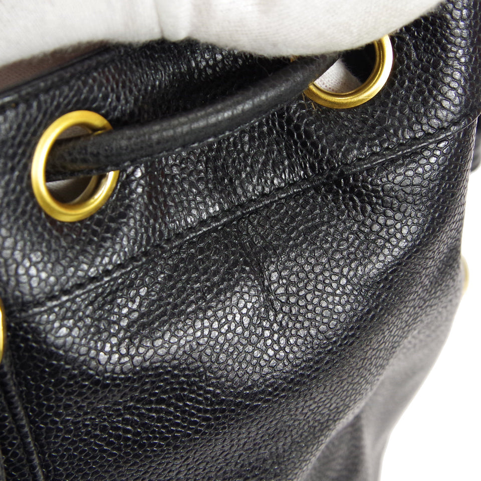 CHANEL Drawstring Chain Shoulder Bag Black Caviar
