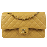 CHANEL 2001-2003 Classic Double Flap Medium Beige Caviar