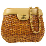 CHANEL Chain Basket Shoulder Bag Beige Straw
